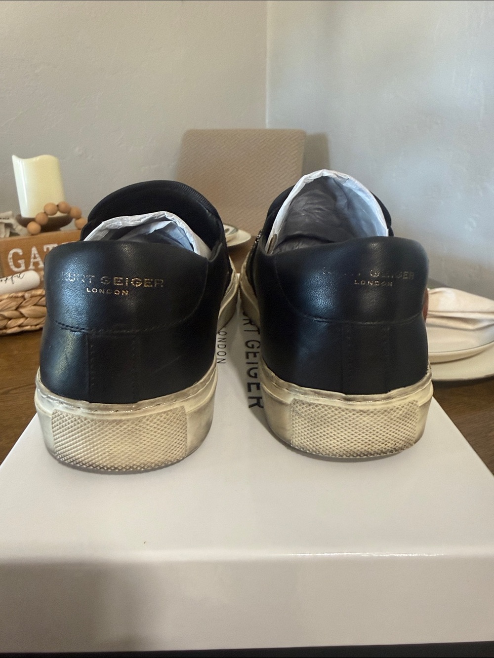 Kurt Geiger Black Leather Slip-On Embellished Sneakers - Picture 4 of 7